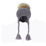 LADUNDI 2-7 Years Old Baby Winter Real Fur Ball Beanie