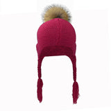 LADUNDI 2-7 Years Old Baby Winter Real Fur Ball Beanie